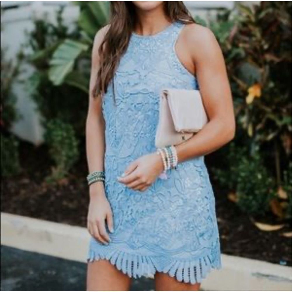 Lovers & friends baby blue lace scallop hem party dress size small